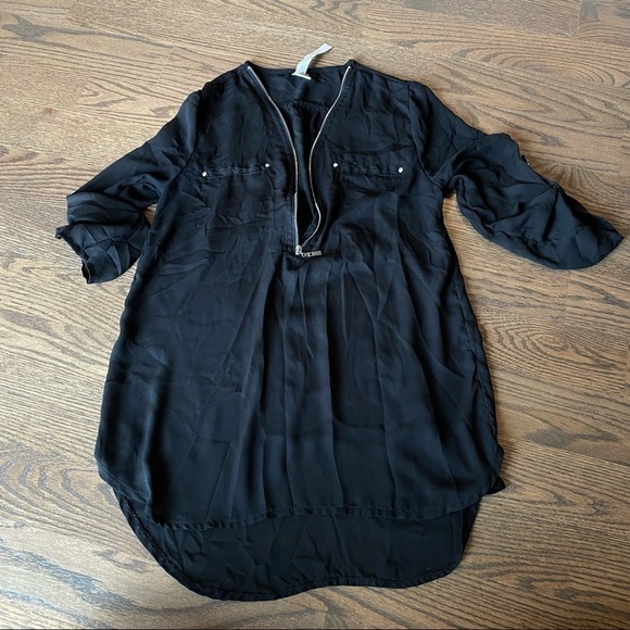 Gracie lightweight semi sheer black tunic blouse 1/4 zip size medium - Picture 2 of 8